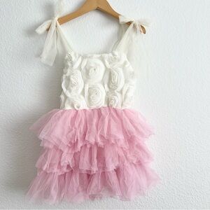 White and Pink Rosette Tulle Dress